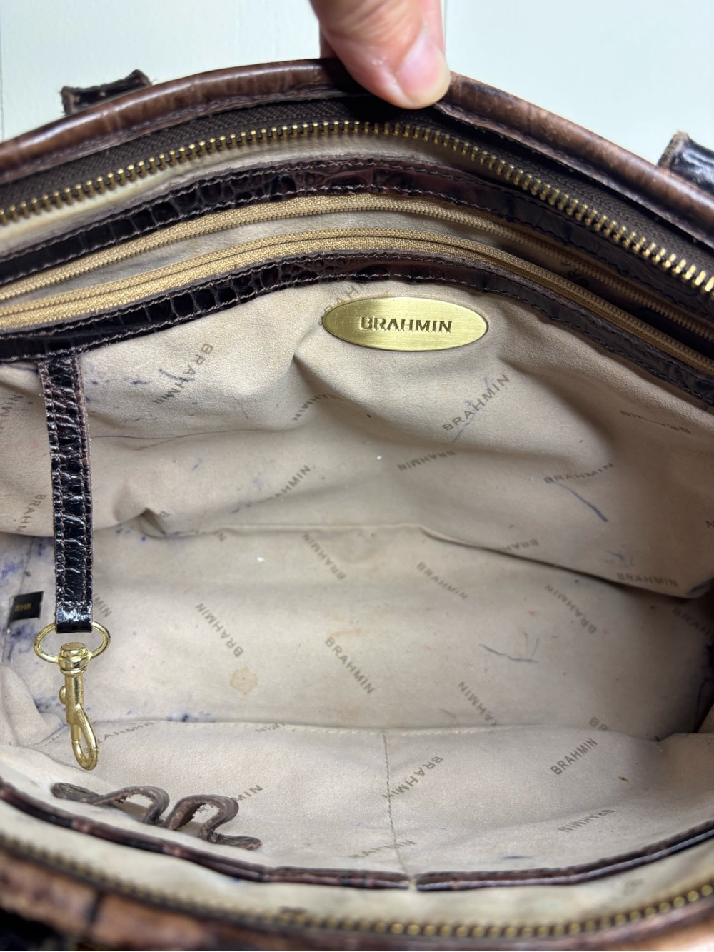 BRAHMIN ASHER SHOULDER PURSE BAG COCOA MELBOURNE LEATHER CROCODILE EMBOSSED - Picture 5 of 9